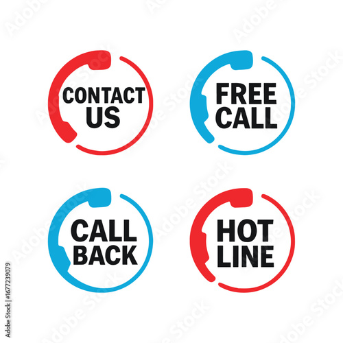 Set of modern contact buttons for customer service including 'Contact Us' and 'Hot Line', vector illustration