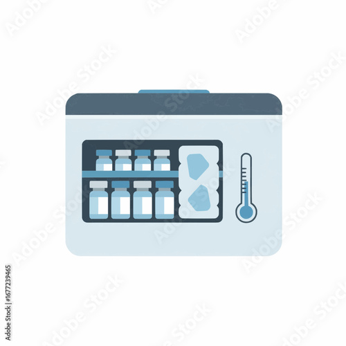 Medical Cooler With Vaccine Vials and Temperature Gauge
