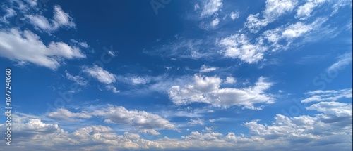 A vibrant blue sky filled with fluffy white clouds