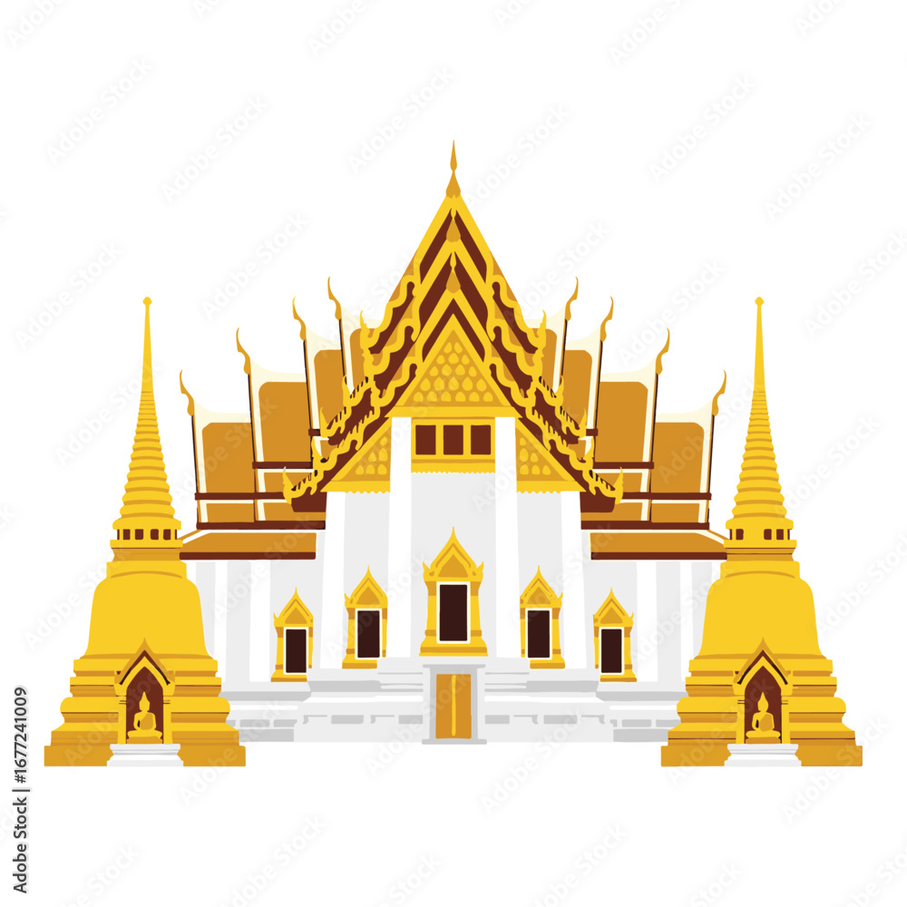 Naklejka premium A beautiful and ornate golden Thai temple, showcasing traditional and intricate architecture, vector illustration