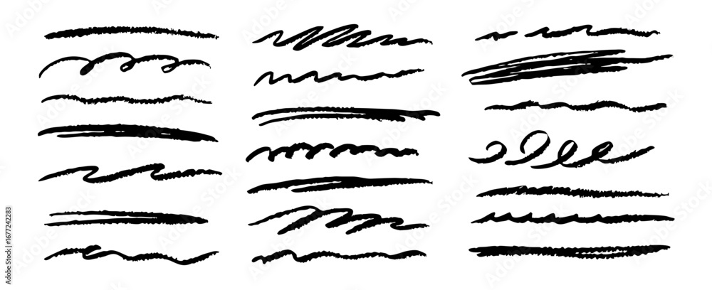 Hand-drawn Underline Set: Wavy, Straight, Scribble Brush Strokes
