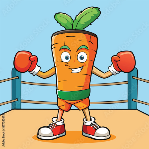 carrot wears boxing gloves and trains energetically, looking strong and determined