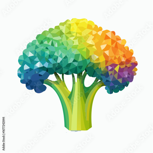 Colorful Low Poly Broccoli Illustration