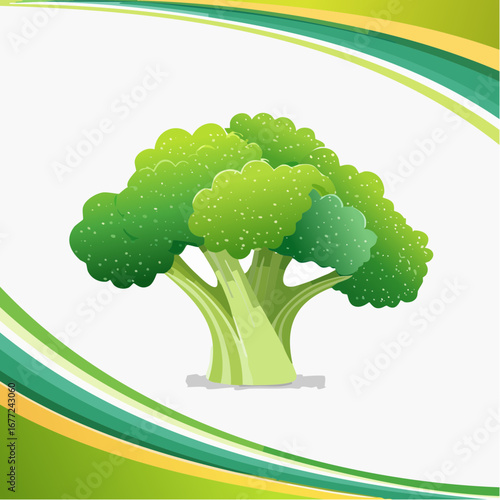 Vibrant Green Broccoli Illustration with Abstract Background