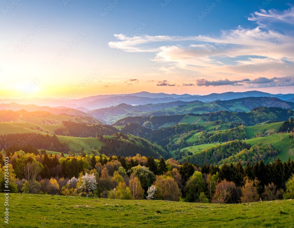 Obraz premium Mountain Sunset Panorama View
