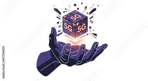 Hand Holding 5G Technology Cube Vector Illustration for Next Generation Wireless Network