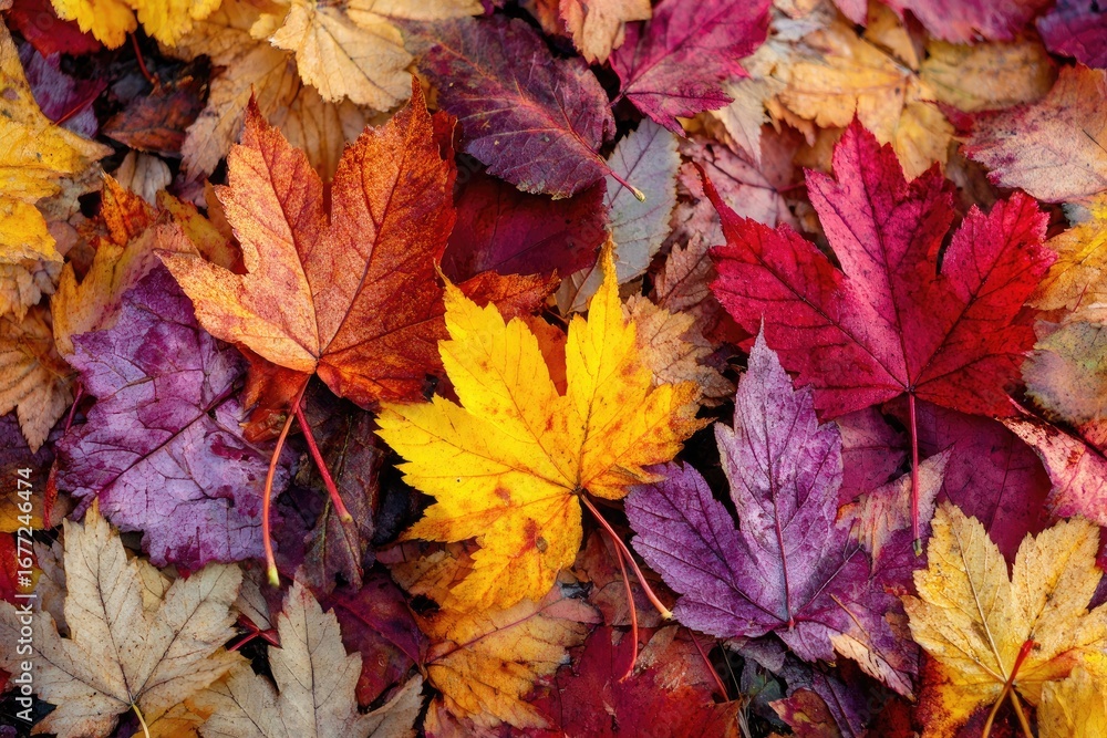 Obraz premium Colorful autumn leaves scattered on the ground