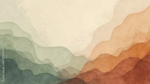 Abstract Watercolor Landscape Sage Green Terracotta Hills