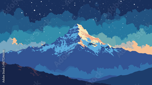 The sacred Mount Kailash under a starry night sky, Tibet