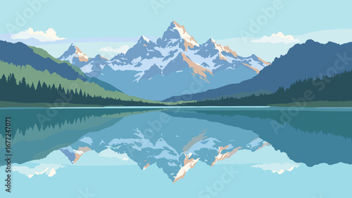 Rocky peaks of the Grand Teton range reflected in a crystal-clear lake, Wyoming, USA