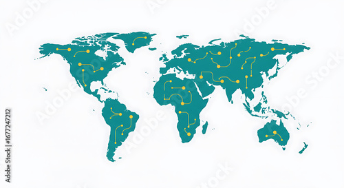 Global Digital Network World Map Illustration with Interconnected Data Points – International Technology Communication Concept Vector