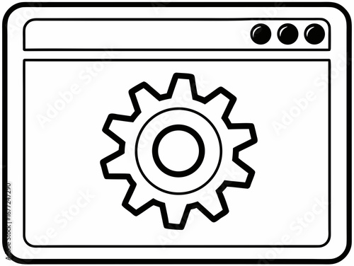 Browser window with settings gear icon vector illustration, gear icon vector illustration
