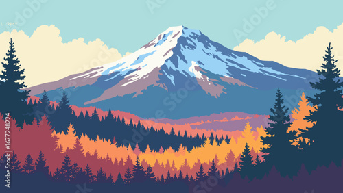 Mount Washington in autumn with colorful foliage, New Hampshire, USA