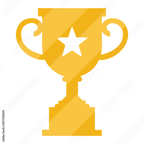 Golden Trophy Icon with Star – Flat Style Award Cup Illustration
