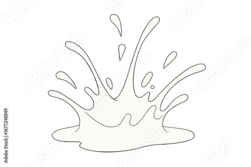 Milk splash vector illustration. White liquid cream or yogurt drop. Fresh dairy drink pouring concept. Cartoon style drawing of a flowing splash on a transparent background.