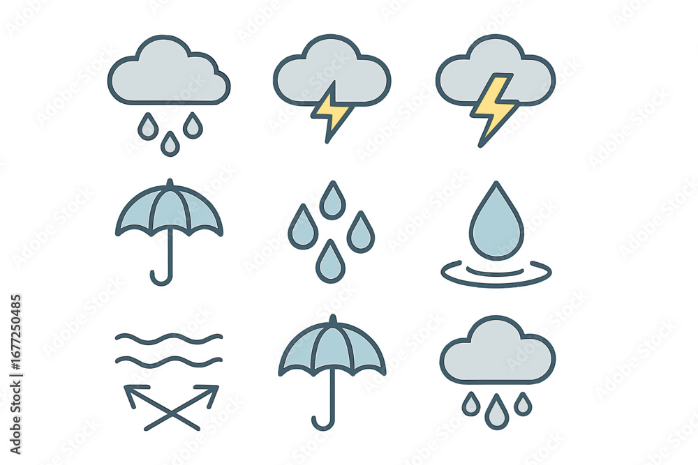Obraz premium Isolated minimalist line‑style weather icon set for web and app