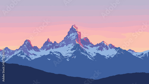 Patagonia’s Fitz Roy mountain range glowing pink at dawn, Argentina