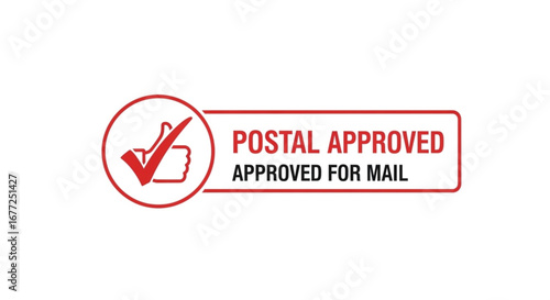 Postal approved stamp and mail confirmation label illustration