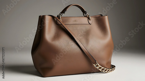 brown leather handbag isolated on dark background