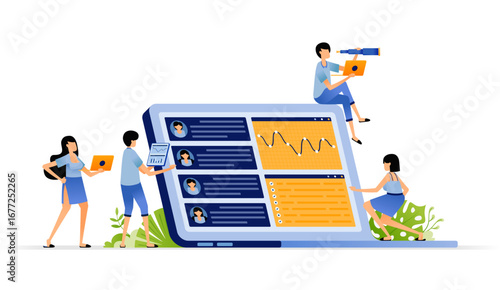 Reviewing job applicants who have applied using a laptop. Illustration design can be used for book cover, banner, website, web, ads