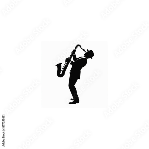 Set of instruments silhouette, trumpet, horn, French horn, tuba, saxophone,  