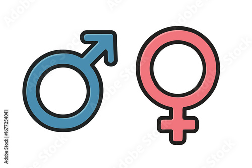 Male and female gender symbols. Man and woman icon set. Mars and Venus signs vector illustration. Relationship, partnership, and equality concept. Gender identity graphics.