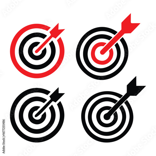 Target Icon Set – Bullseye with Arrows Hitting Center