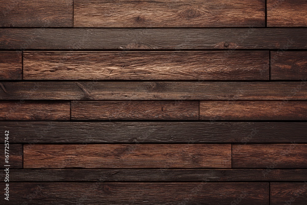 Fototapeta premium Dark brown wooden planks in horizontal layers (1)
