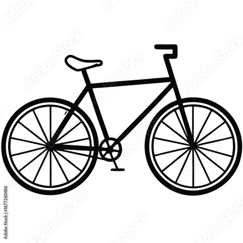 Black silhouette of a vintage bicycle with a straight handlebar on a white background Keywords: bicycle