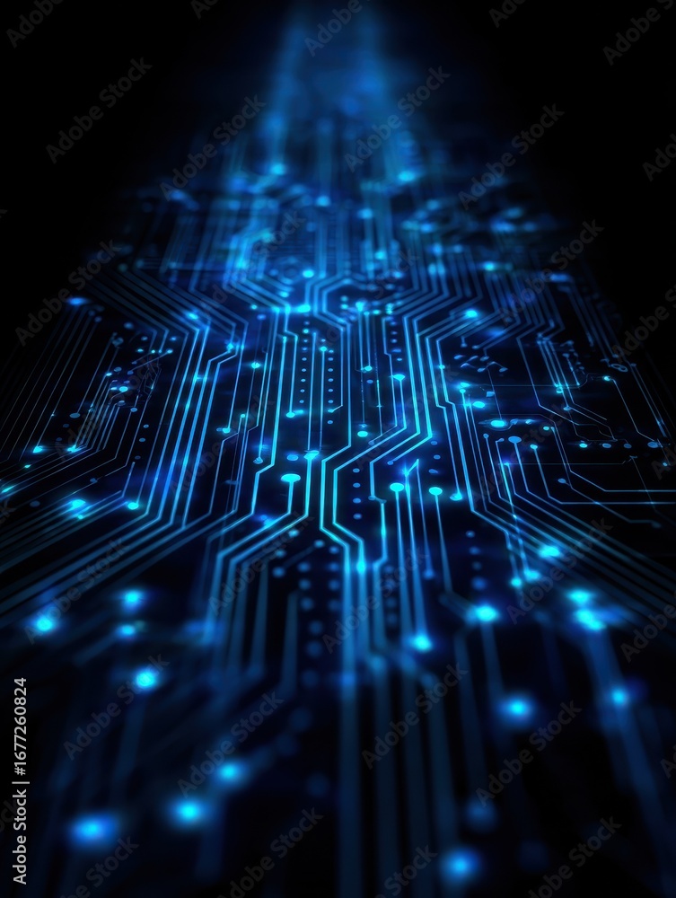 Obraz premium glowing blue circuit board lines on a dark background