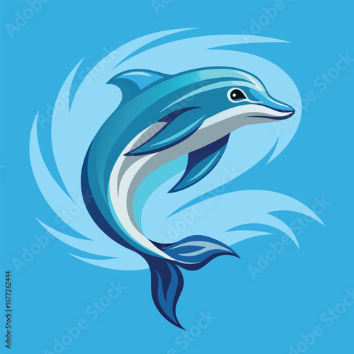Blue Dolphin Leaping Through Swirling Blue Water Waves jumping ocean