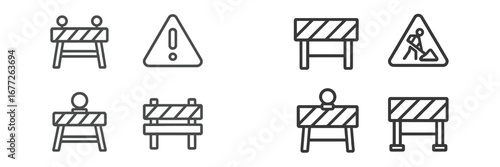 Construction Barriers and Warning Signs Icon Set