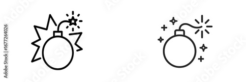 Bomb with fuse and sparks icon