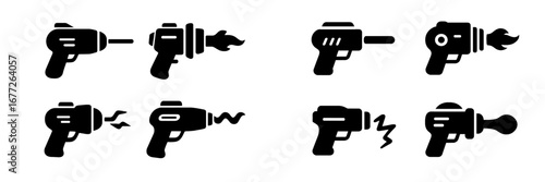 Retro ray gun and laser blaster icons