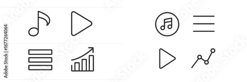 Collection of music, play, list, and graph icons