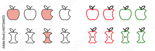 Whole and bitten apples and cores