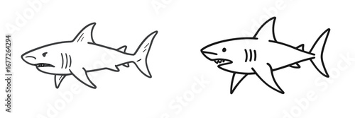 Two sharks drawn in a simple, sketchy style