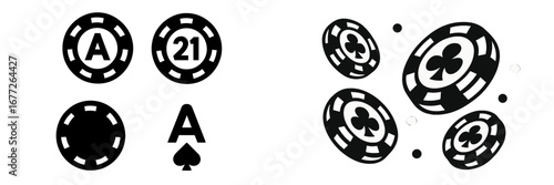 Casino chips with ace and 21