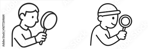 Two people looking through magnifying glasses