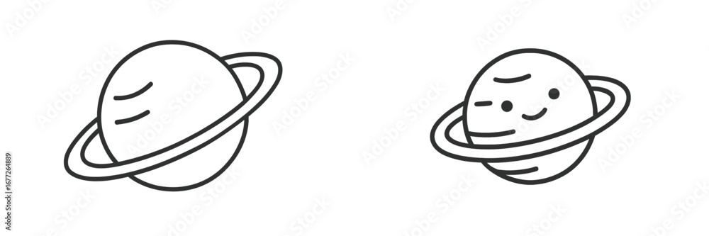 Fototapeta premium Planet with rings and face icons