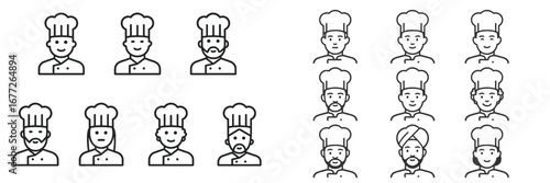 Collection of Chef Icons with Diverse Features