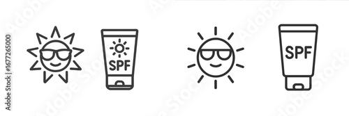 Sun and SPF lotion icons