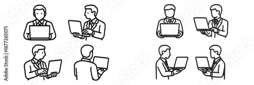 People interacting with laptops in different poses
