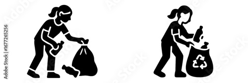 Person collecting plastic bottles in a recycling bag