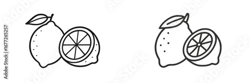 Stylized of two lemons, one whole and one sliced