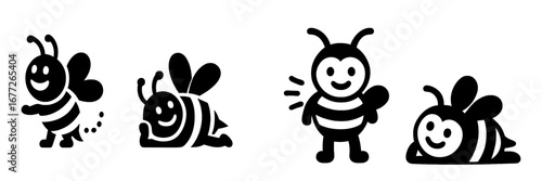 Cute cartoon bee character with striped body