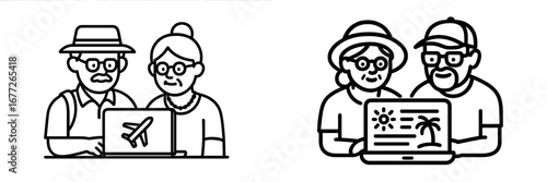 Elderly Couple Planning Vacation Online