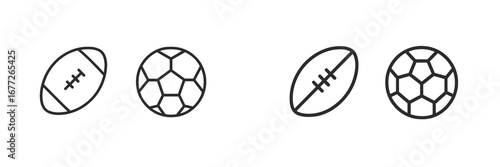 American Football and Soccer Balls Icons