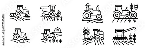 Set of agricultural machinery icons