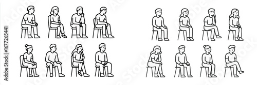Diverse people sitting on chairs in a line